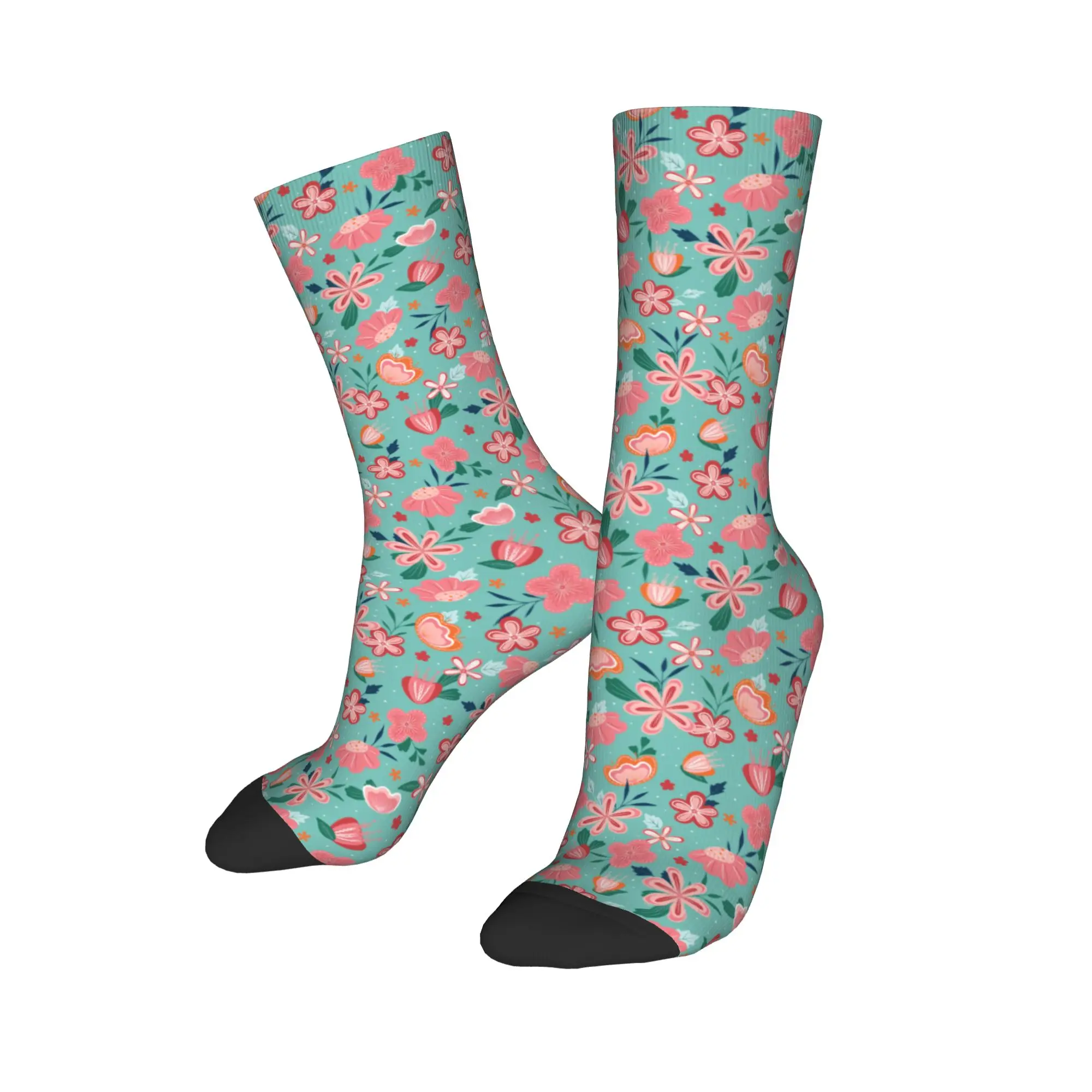 Cute Stylized Abstract Flowers Socks  Graphic Stockings Anti Sweat Men's Socks Medium Soft Autumn Funny Outdoor Socks
