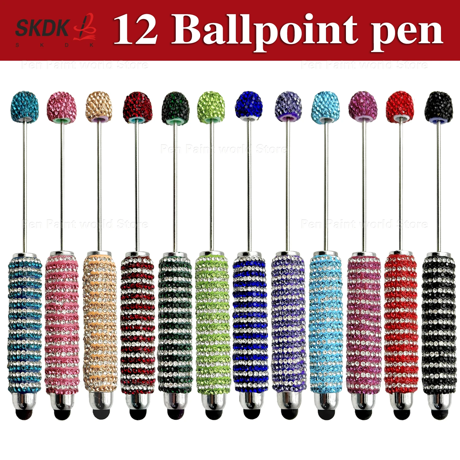 

12 шт. полосатая шариковая ручка с бисером – ручка для сенсорного экрана со стразами «сделай сам», модный креативный подарок для письма (новый стиль)