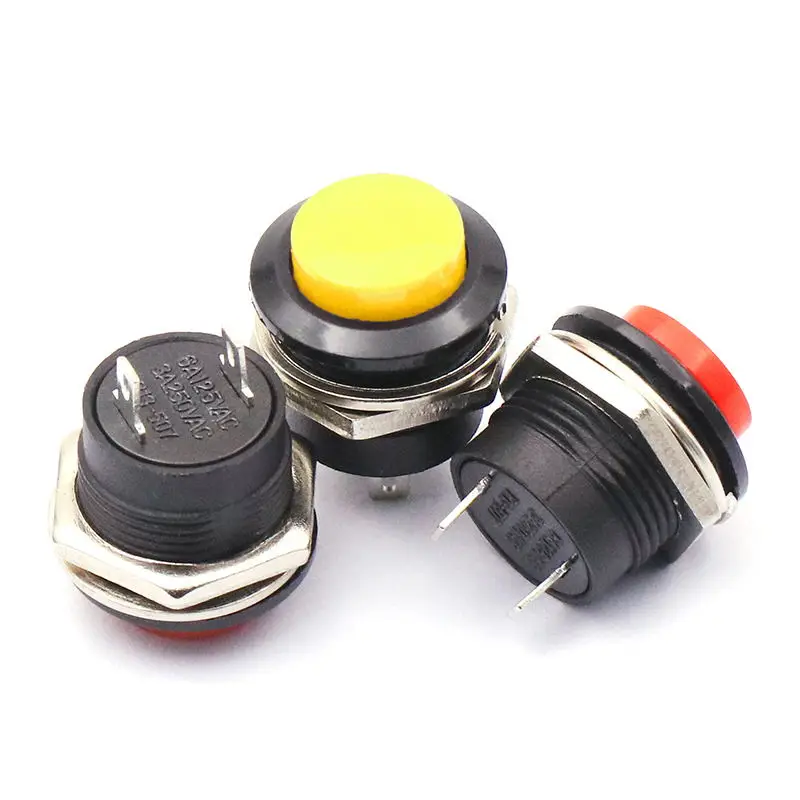 5PCS PBS-11 Round Self-Locking Self-Resetting 250V 3A Push Button Switch Jog Switch Small Button Switch Hole 12MM Red Green