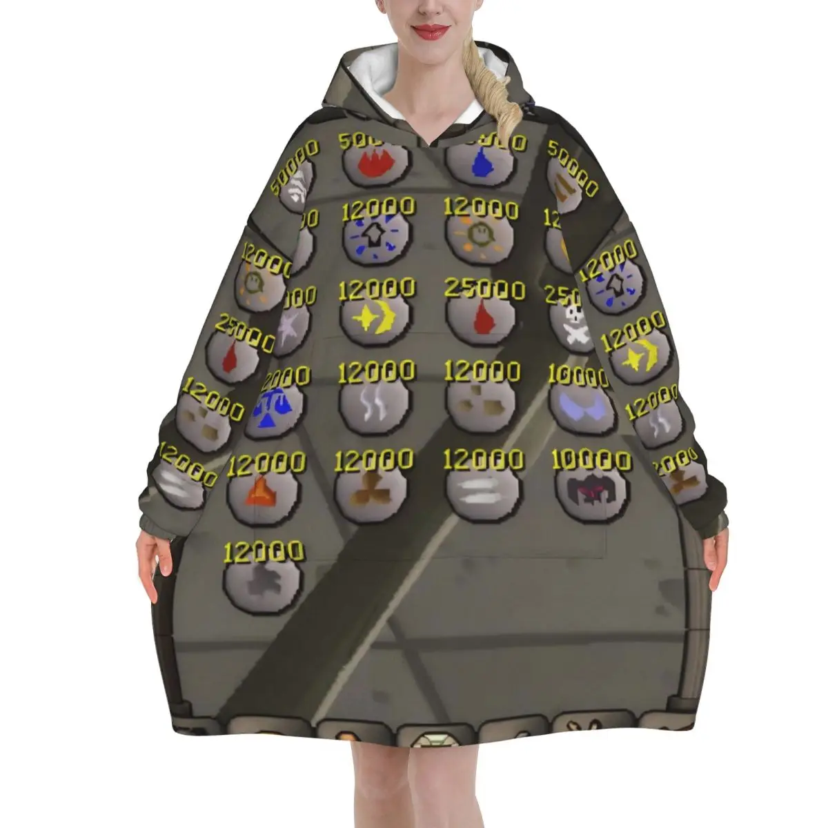 Old School RuneScapes Wearable Blanket Hoodie for Women Men Oversized Sweatshirt Blanket with Pocket