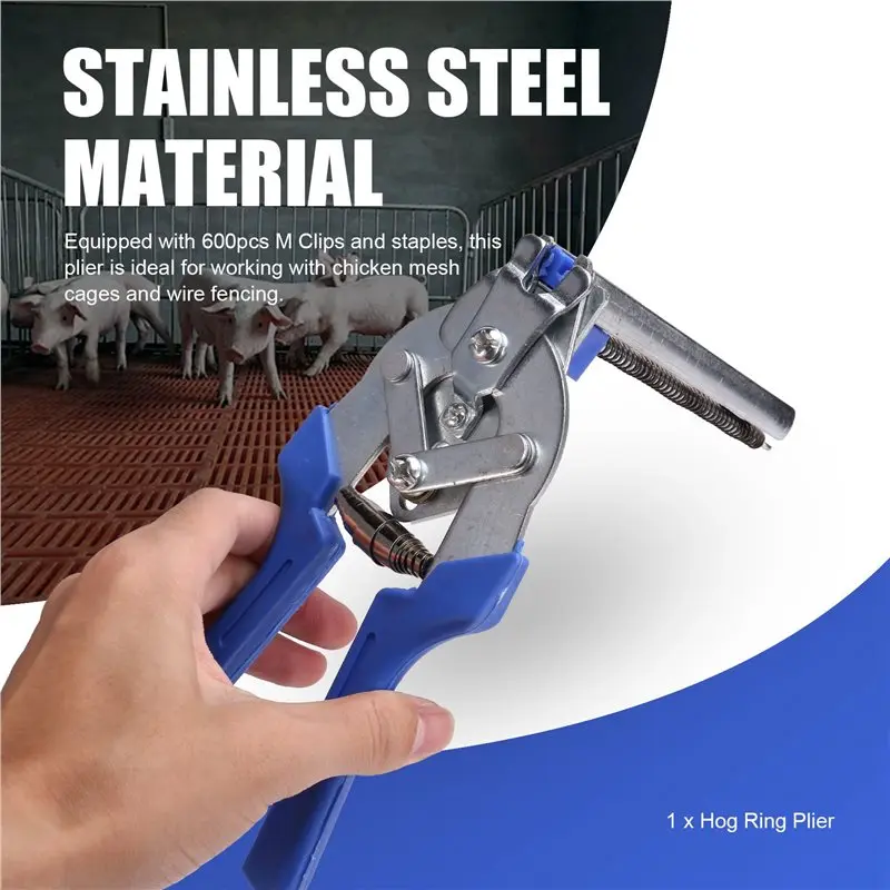 AT19-3X Hog Ring Plier Tool With 1800Pcs M Clips Staples Chicken Mesh Cage Wire Fencing Anti-Slip Handle Hand Tools