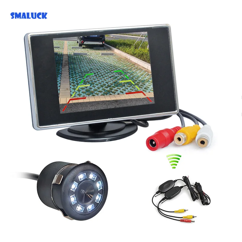 SMALUCK Беспроводной 3,5-дюймовый TFT ЖК-монитор для автомобиля Водонепроницаемая автомобильная камера заднего вида Камера заднего вида Комплект системы помощи при парковке