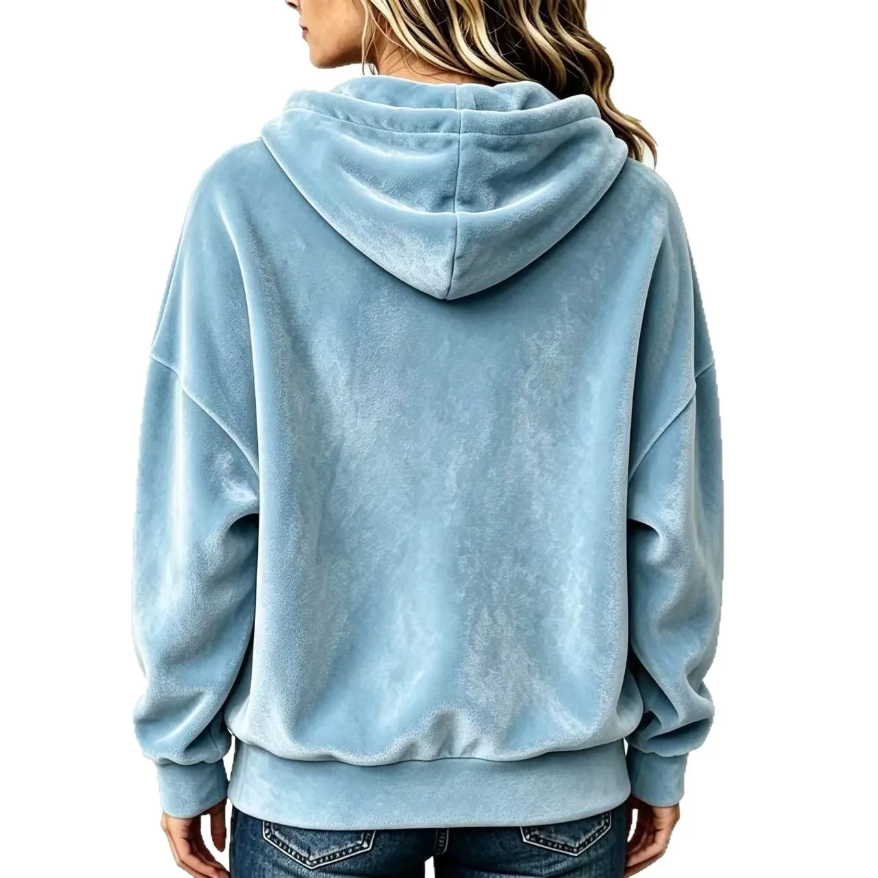 Women's Autumn Winter Drawstring Gold Velvet Solid Color Long Sleeve Hooded