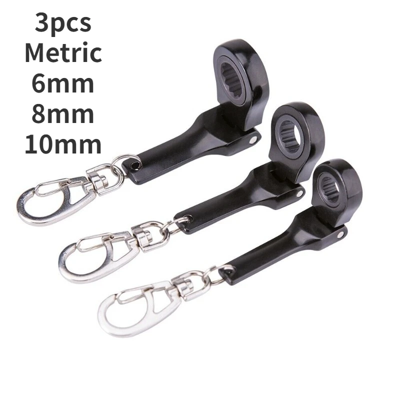 

Flexible Head Ratchet Wrench Keychain 3 PCS Metric 6 Mm 8 Mm 10 Mm Spanner with Key Ring Portable Box End Wrench Hand Tool Kit