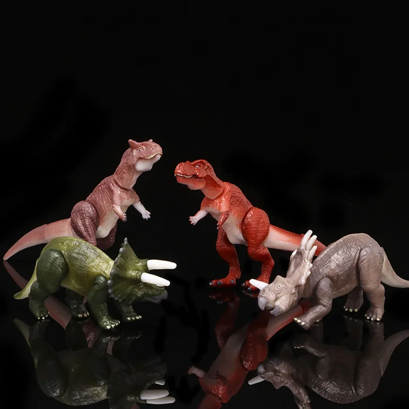 4pcs/set Q Version Dinosaur Tyrannosaurus Rex Triangle Dragon PVC Action Figure Collectible Model Toy 5cm