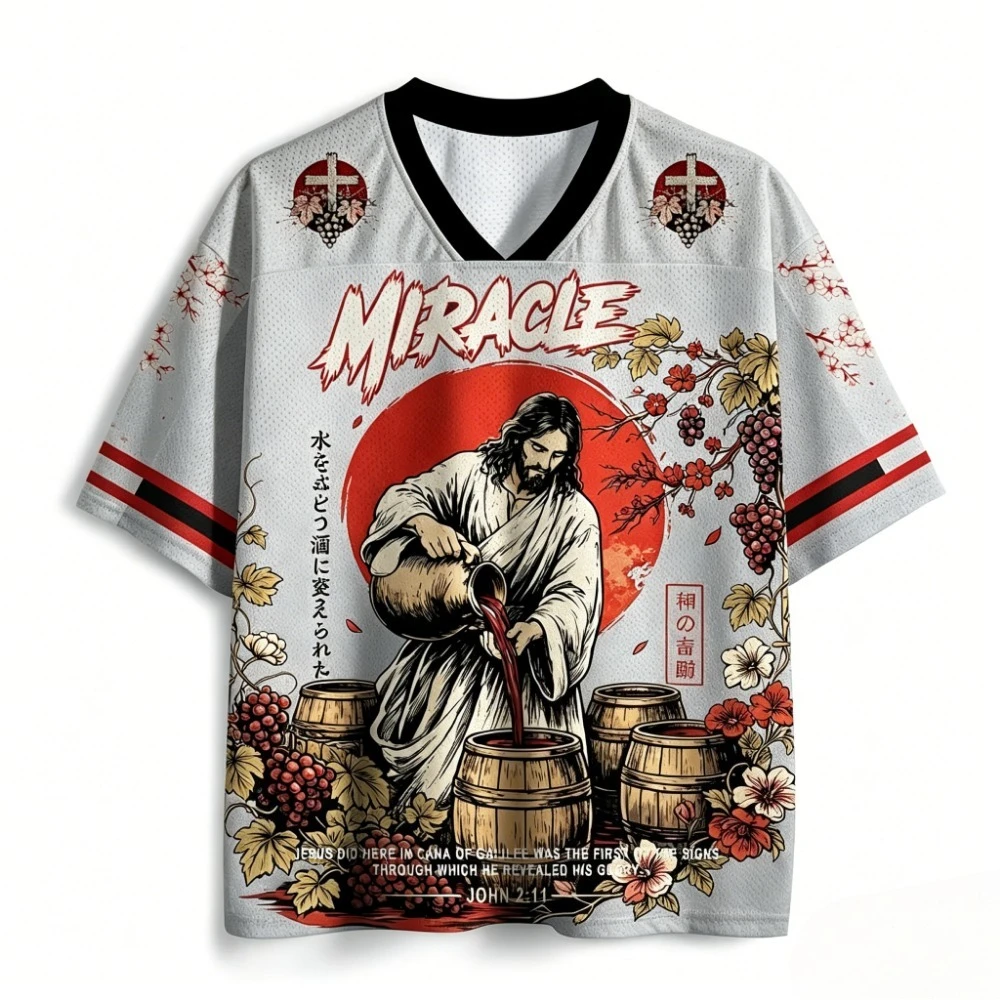 Y2K Jesus Miracle John Gospel 3D-Druck Breatha Quick-Dry Herren Damen V-Ausschnitt T-Shirt Casual Street Fashion Eltern-Kind-Kleidung – Detail 7