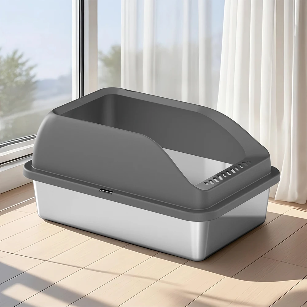 

STLF Sided Design Stainless Steel LittersBox Multifunctional Easy to Clean Cat LittersBox Extra Large Size