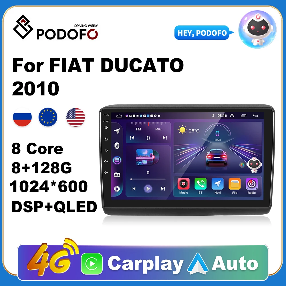 Podofo Wireless CarPlay Andorid Auto Car Radio For Fiat DUCATO 2010/Citroen Jumper/peugeot Boxer Multimedia GPS 2din autoradio