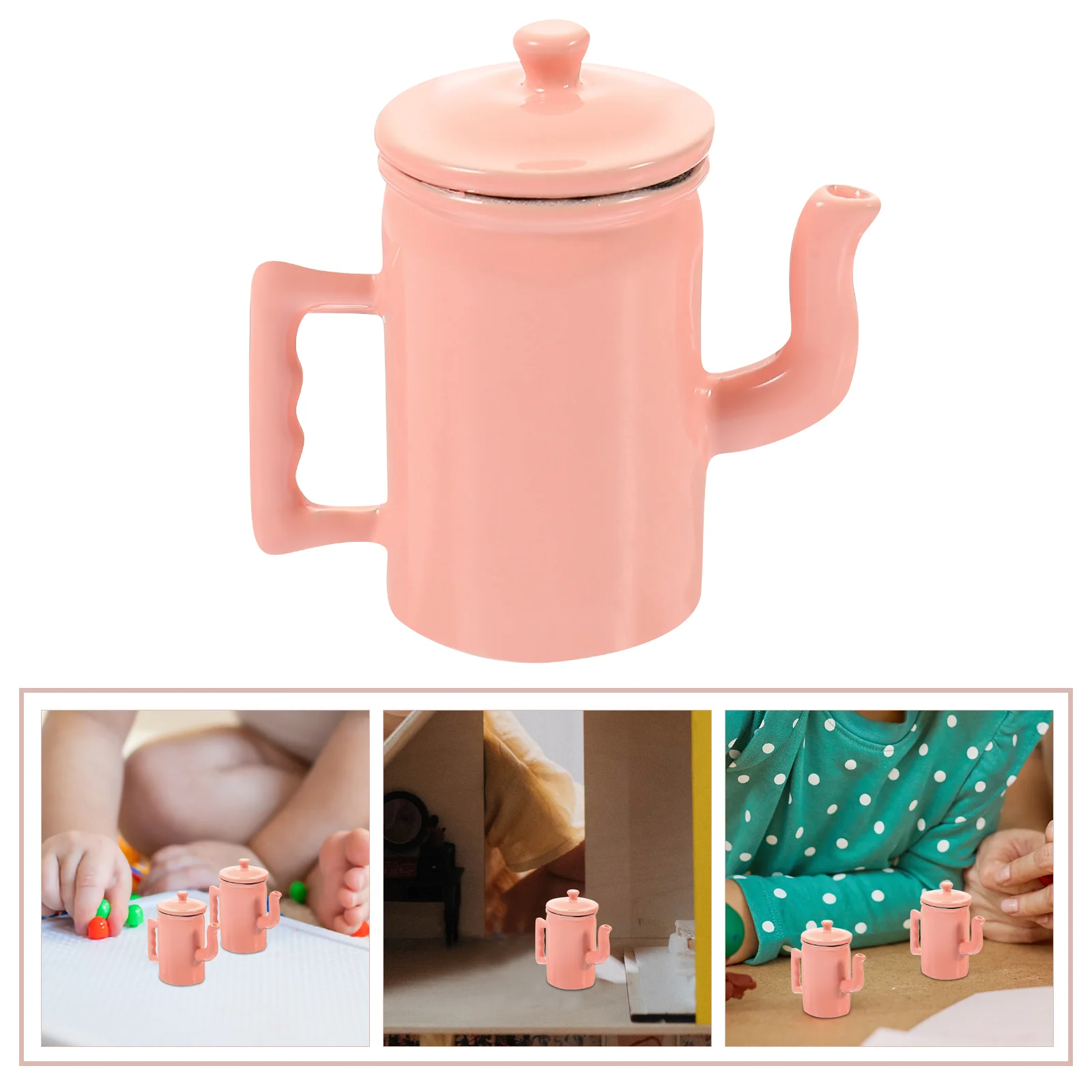 Toy House Kettle Mini Model Water Pot Metal 52x155x2cm Miniature Coffee Prop for Pink