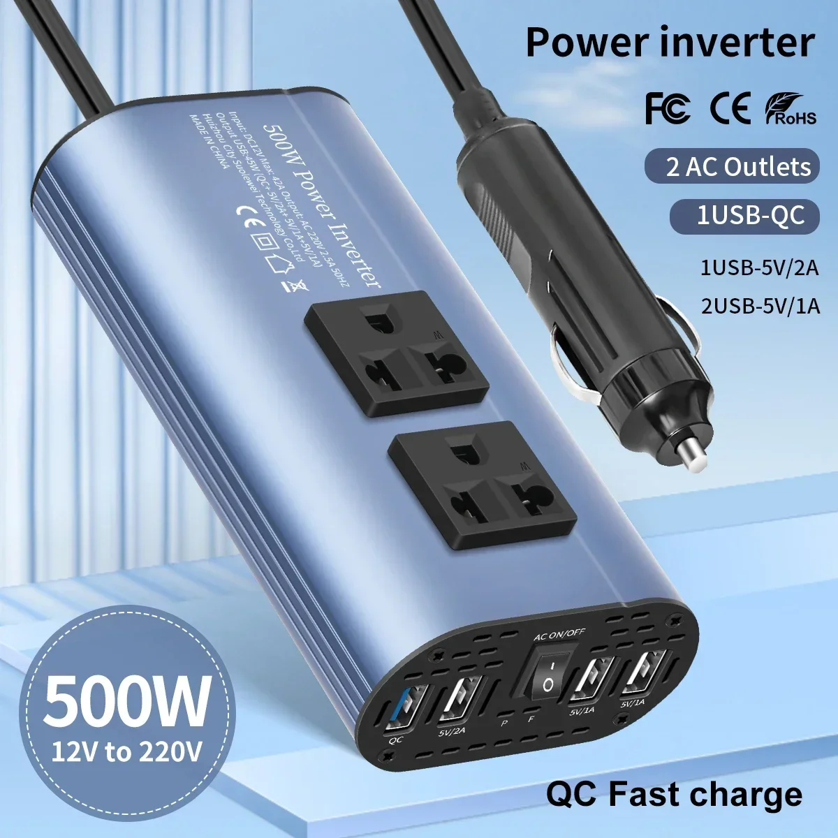 محول عاكس السيارة 500 واط/400 واط USB نوع C شواحن عاكس السيارة آيفون