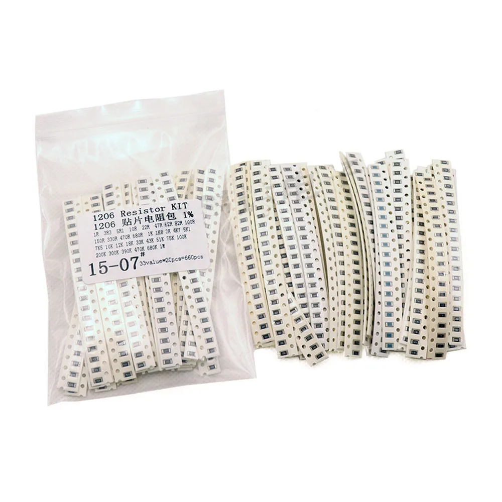 

SMD Resistor Kit 33 Values 20PCS Each 1206 Assorted Kit 1 ohm-1M ohm 1% Precision 660PCS Electronic Component Kit