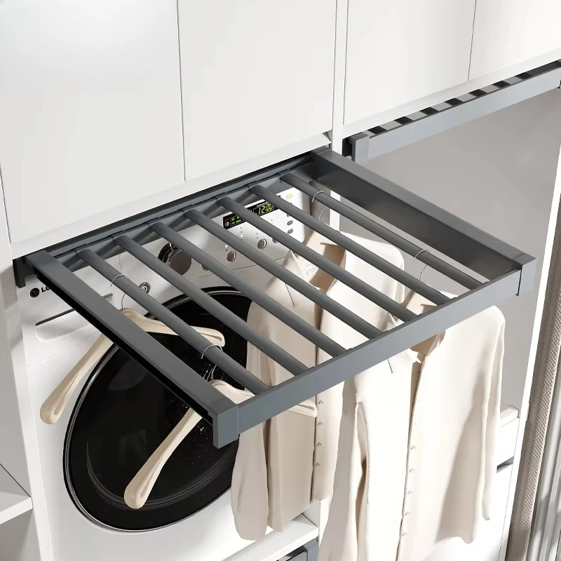 Aluminum trouser rack with pull-out feature wardrobe accessories for clothing storage, including hanger