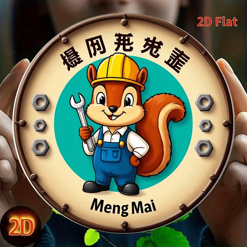 مسطح ثنائي الأبعاد - قطعة واحدة من لافتة ألومنيوم مستديرة مقاس 8 × 8 بوصة - ديكور حائط كرتوني على شكل سنجاب ساحر مع خلفية خضراء ريفية، مثالي #3