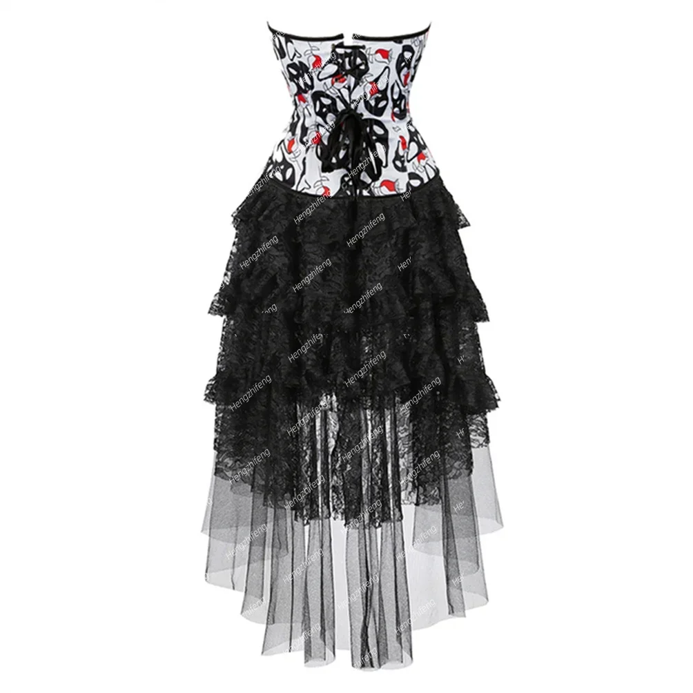 Burlesque Corset Skirt Princess Bustier Skirts Skull Lace Up Bustiers Gothic Korsett Festival Outfit Christmas Costume Plus Size