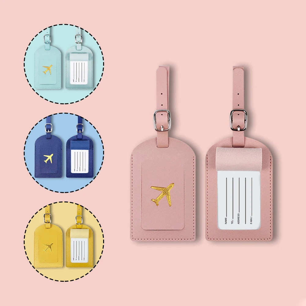 

Hot Stamping Airplane Travel Luggage Tag Pu Leather Thickened Handbag Tag Passport Cover