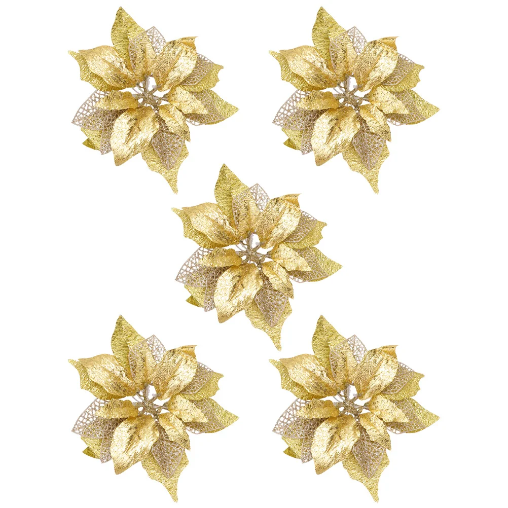 

5Pcs Christmas Flowers Sparkly Simulation Flowers for Wedding Party Tree Decorative Artificial Christmas Ornaments DIY Supplies
