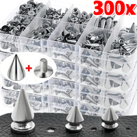 10/300Sets Round Cone Spikes Silver Zinc Alloy Punk Stud Kit DIY Shoes Clothing Leather Handcraft Garment Nail Rivet Sewing Tool