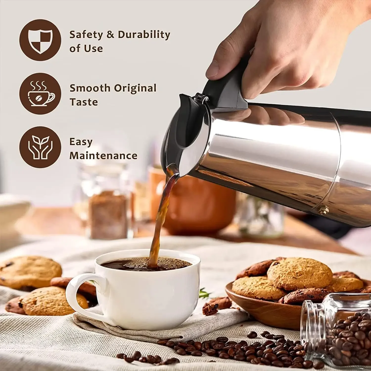 4/6/9 Cups Moka Pot Stainless Steel Moka Coffee Maker Espresso Cups Coffee Makers Latte Percolator Stove Top Moka Coffee Maker