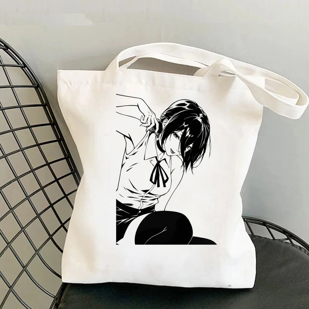 Chainsaw Man tote bag personnalisable reusable shoulder  einkaufstasche canvas  woman