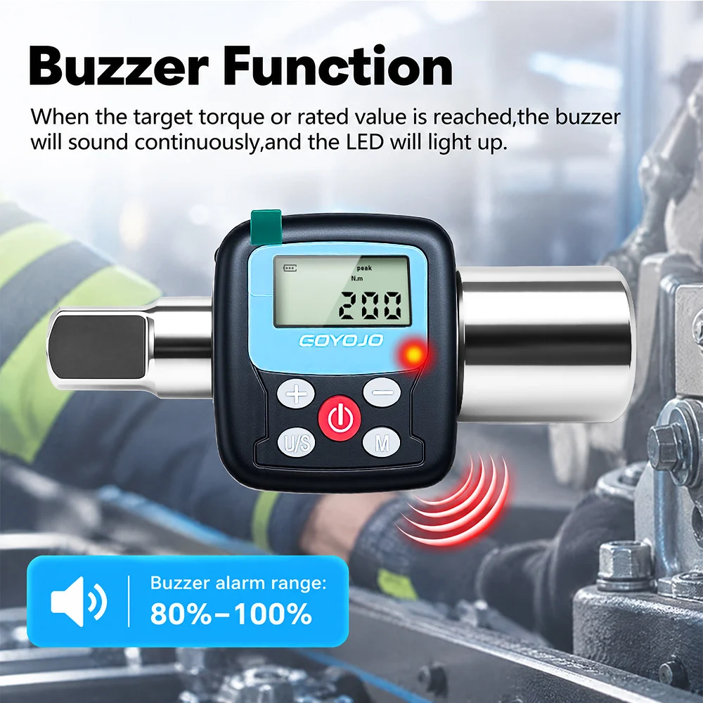 GOYOJO Digital Torque Wrench Adapter 500N.m Digital Torque Meter Audible Visual Alarm for Ratchet Wrench Automotive Bike Repair