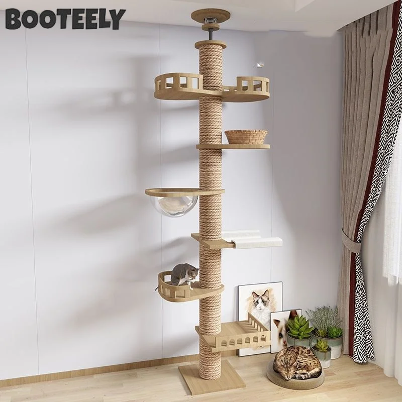 Cat Tree Floor To Ceiling Cat Tower with With Scratching Post Hammock Floor to Ceiling Pet Tree House Pet Furniture Climbing Toy