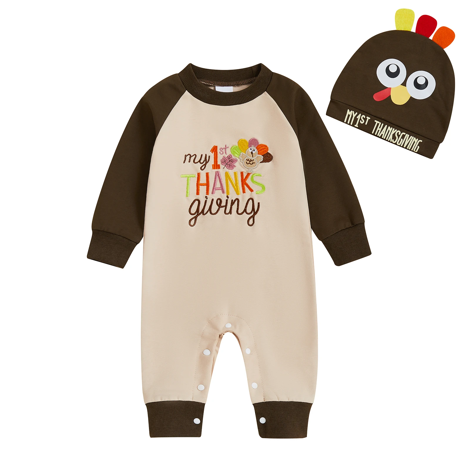 

Детский комбинезон на День Благодарения с вышивкой из Турции и шляпой в тон, комбинезон с длинными рукавами и круглым вырезом для младенцев