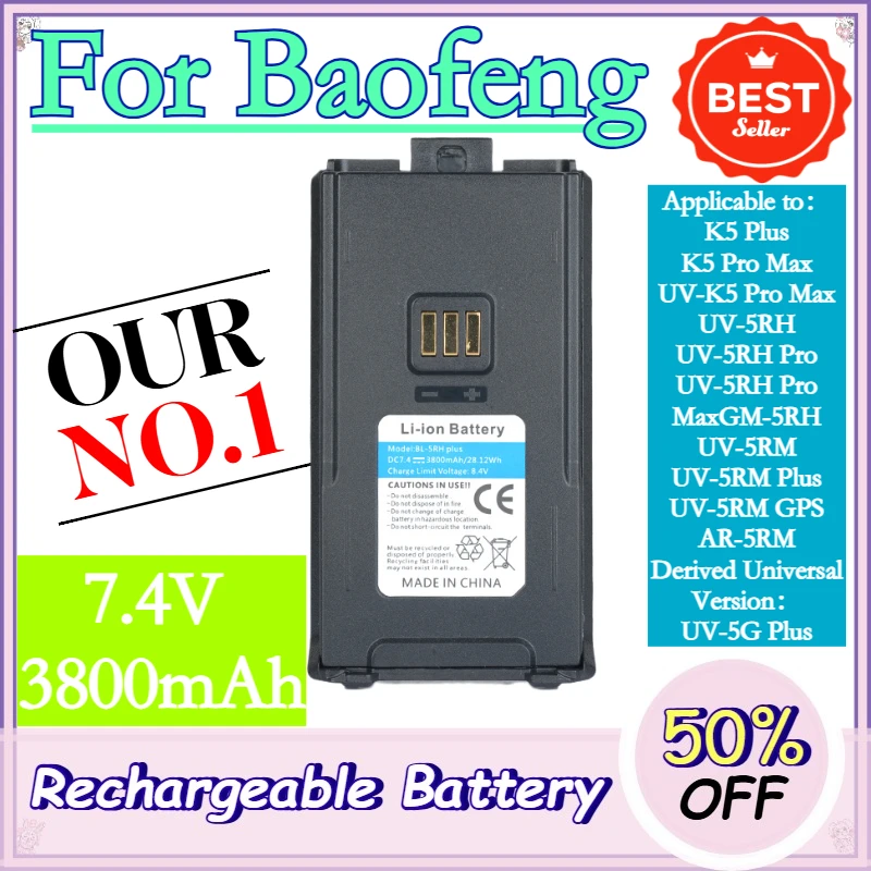 7.4V 3800mAh Walklie Talkie Battery High Capacity Type-C USB Charger for Baofeng UV-5RM GM-5RH AR-5RM Ham Radio