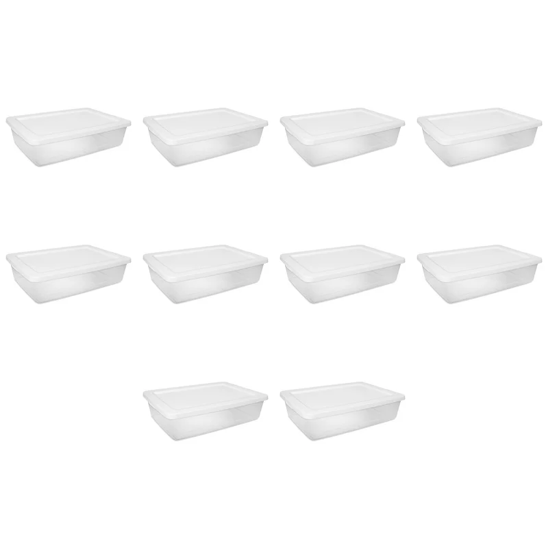 مجموعة صناديق تخزين بلاستيكية مكونة من 10 28 كيو تي، قاعدة شفافة قابلة للتكديس، غطاء غير شفاف، بياضات ملابس مثالية لتنظيم الاحتياجات المنزلية