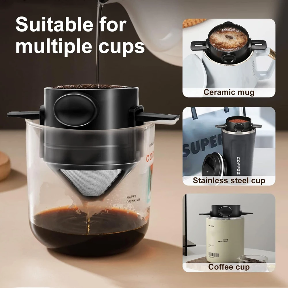 Foldable Coffee Filter Stainless Steel Easy Clean Reusable Coffee Funnel Paperless Pour Over Holder Portable Coffee Dripper