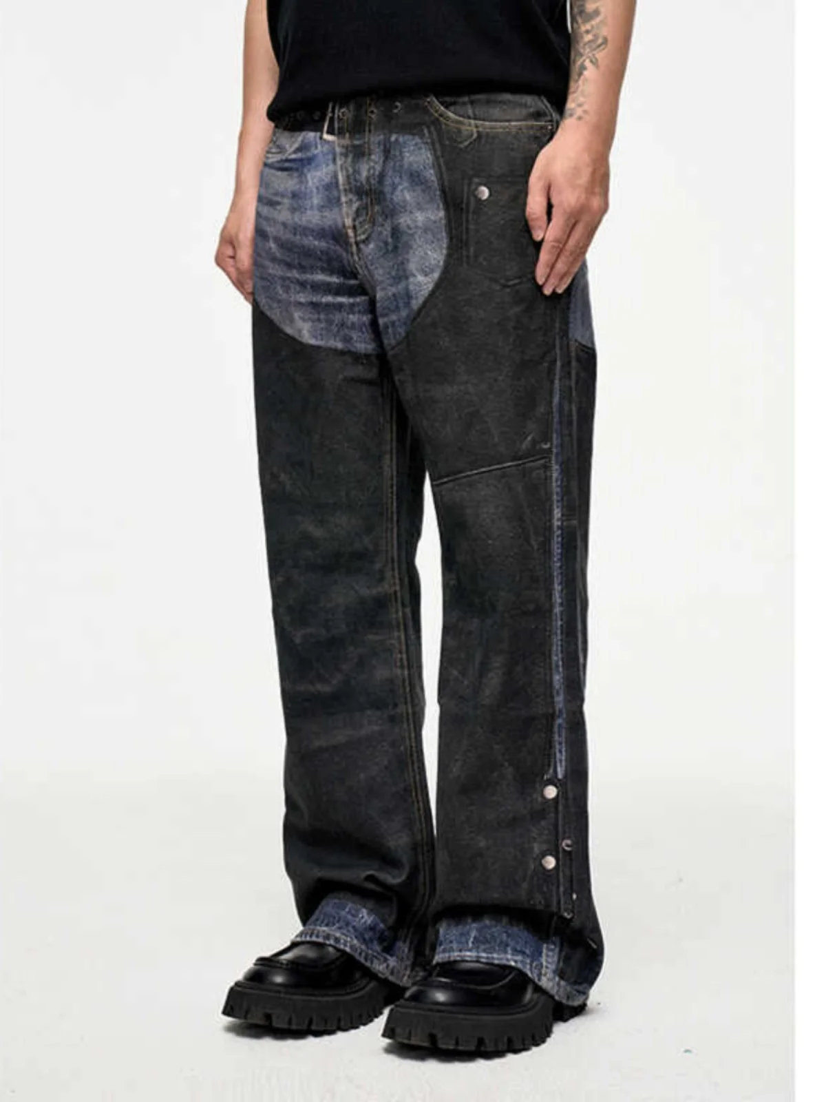 Digital Three-dimensional Printing Washed Straight Jeans Distressed Y2k Men’s Jeans