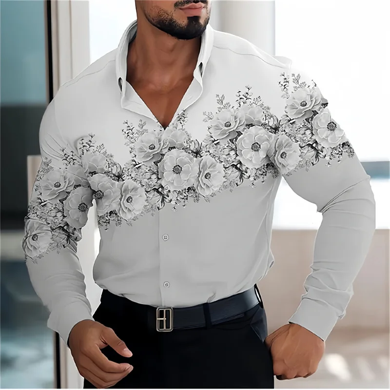 2024 Summer Men\'s Hawaiian Shirt Long Sleeve HD 3D Print Stand Collar Single Breasted Casual Cardigan High Quality Shirt 6XL