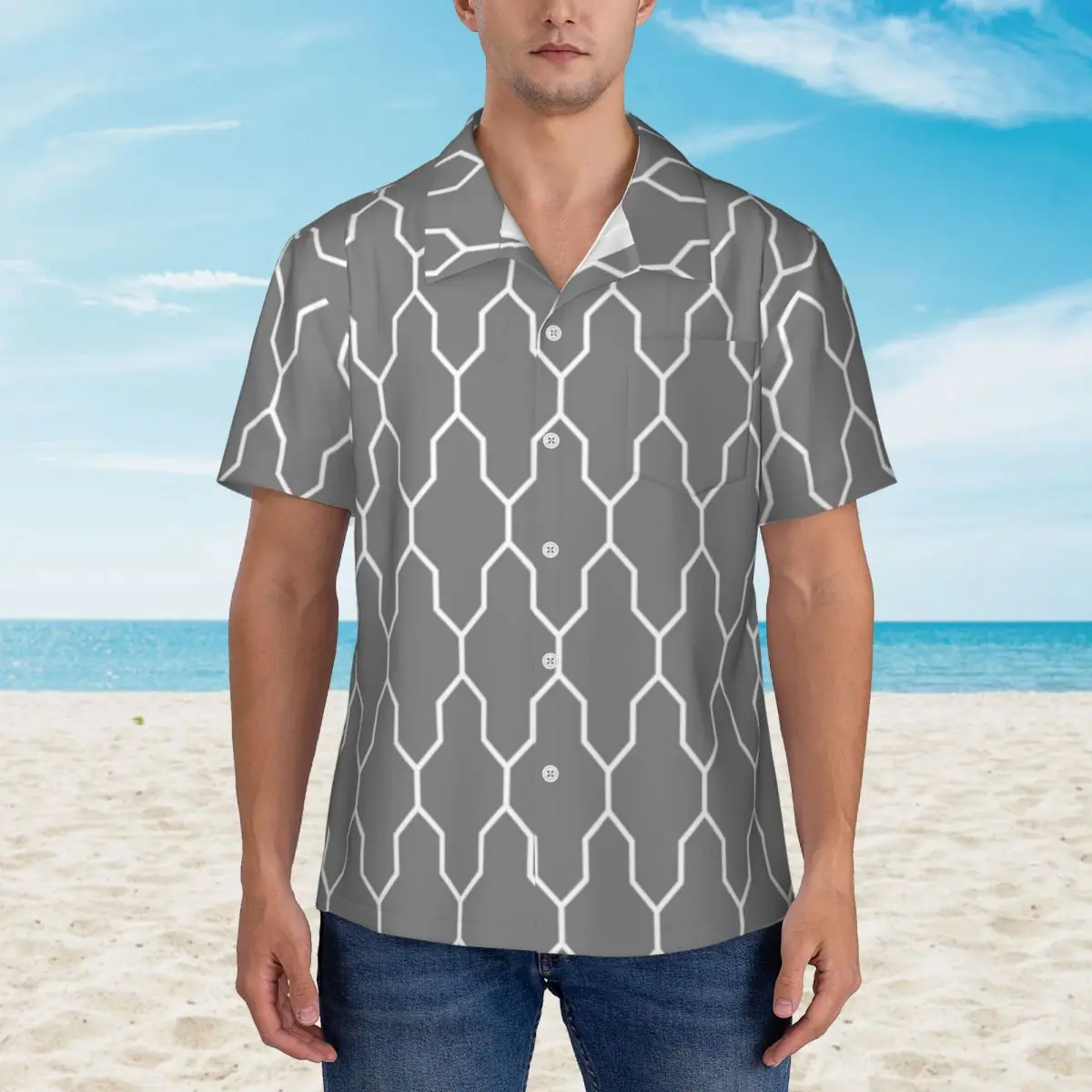 

Optikool Nordic Pattern Vacation Shirt Men Symetria Geometric Casual Shirts Hawaiian Short Sleeves Design Y2K Oversized Blouses