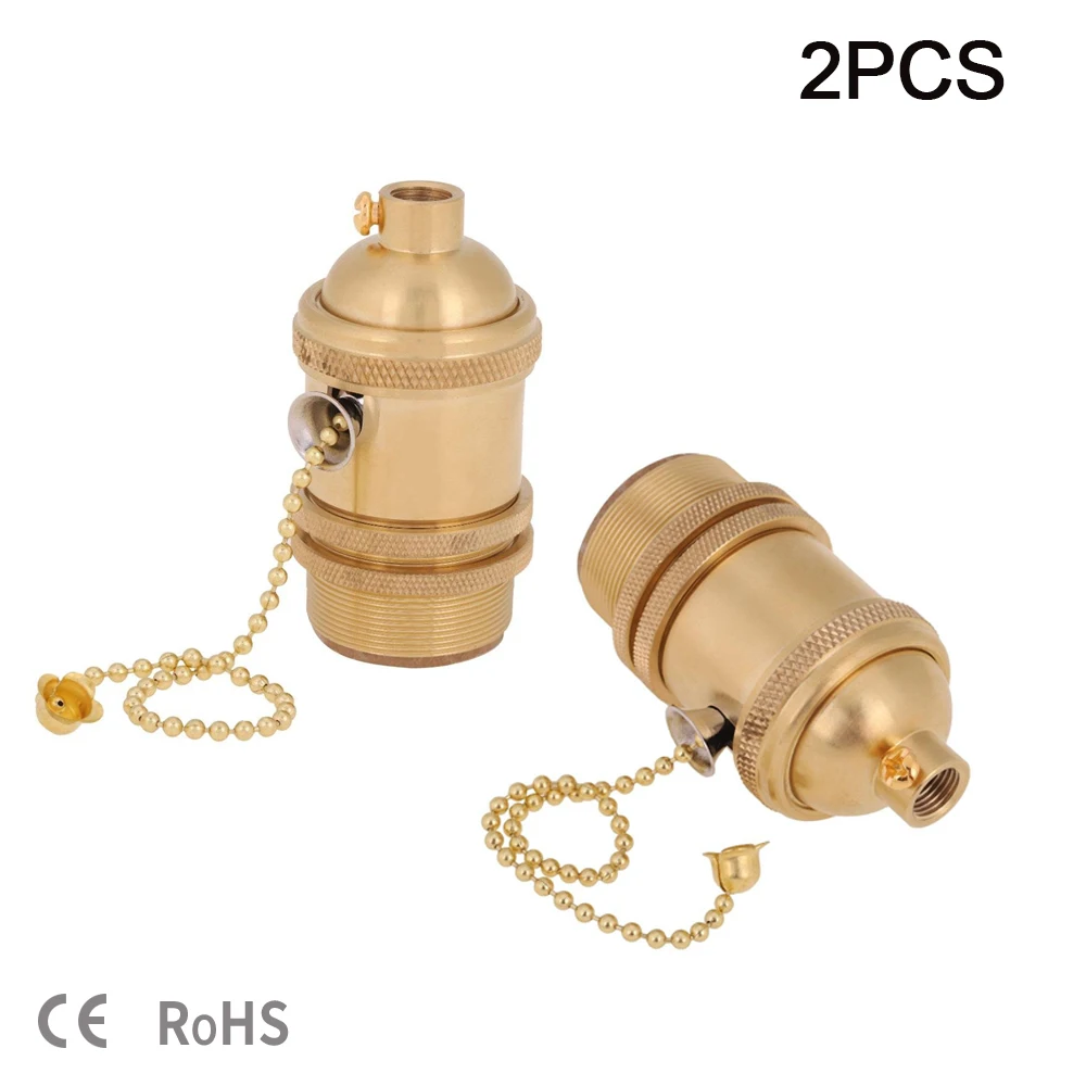 2pcs Vintage Copper Lampholder E27 Lamp Base Edison Antique Wall Pendant Ceiling Light Lamp Socket Lighting Screw with Switch