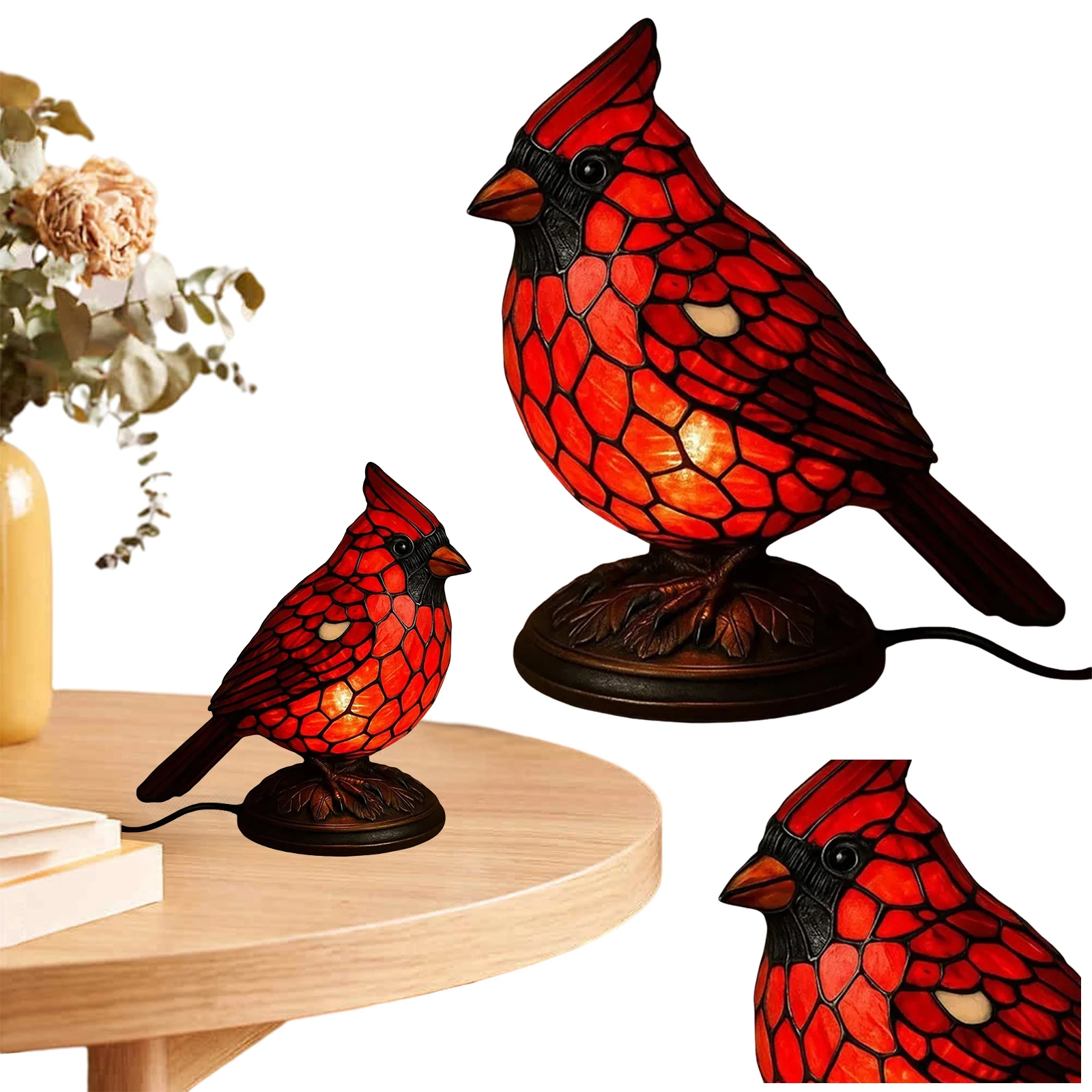 Decoração de arte de natal luz pássaro vermelho candeeiro de mesa pássaro vermelho luz da noite para cabeceira quarto decoração para casa ornamentos de mesa animais