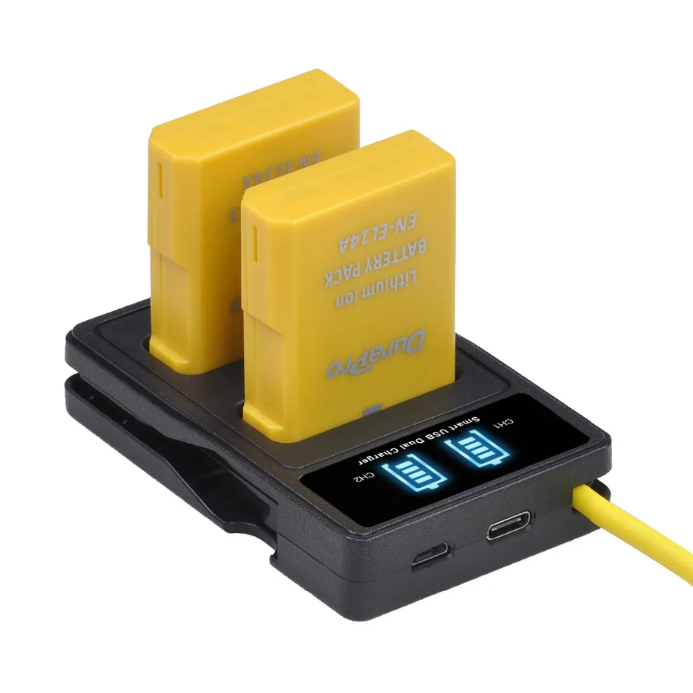 DuraPro 1530mAH EN-EL14 EN-EL14A Battery +LED Charger with Type C Port For Nikon D3100 D3200 D3300 D3400 D5100 D5200 D5300 D5600
