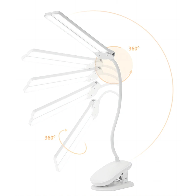 클립 테이블 램프 사무실 공부 밝은 부드러운 야간 조명, USB 충전식, 취침 시간 독서, 무한 밝기 조절 책상 램프