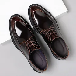 mens casual business wedding formal dress patent leather shoes lace-up derby shoe black brown gentleman breathable footwear mans