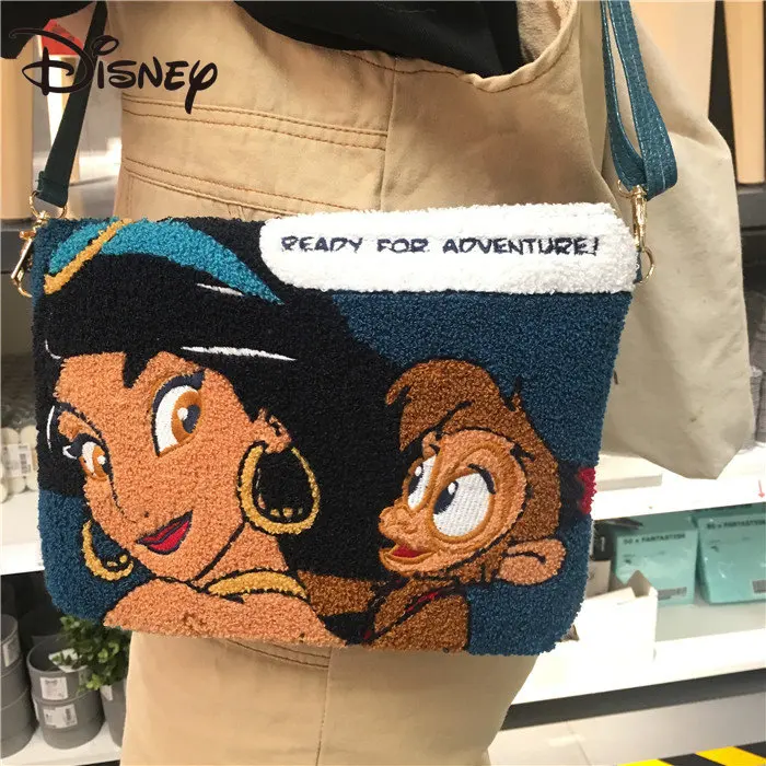 MINISO Disney New 2023 Cute Cartoon Princess Jasmine Embroidery Ladies Clutch Messenger Bag Crossbody Bags for Women