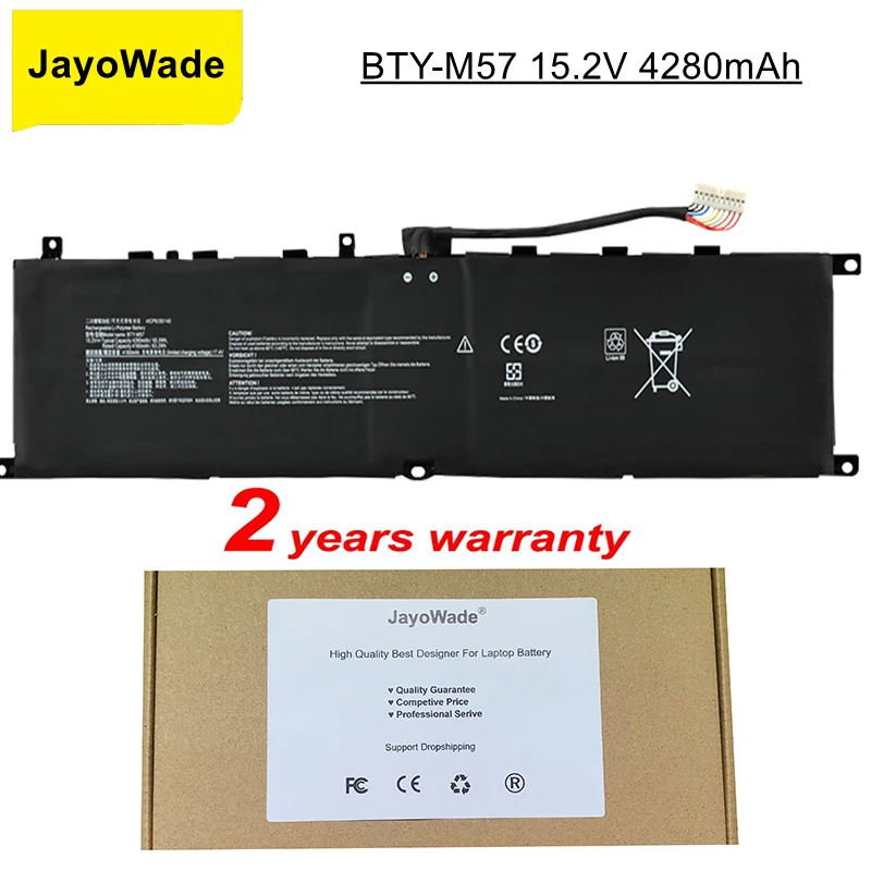 

JayoWade New BTY-M57 Laptop Battery For MSI GP66 GP76 MS-17K3 Leopard 10UG Series Notebook 15.2V 4280mAh 65Wh BTY M57