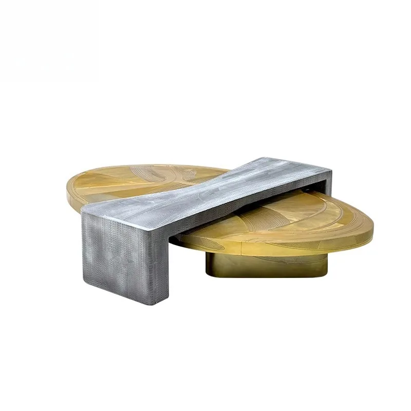 

Creative stainless steel etched coffee table, luxury villa living room high-end coffee table
