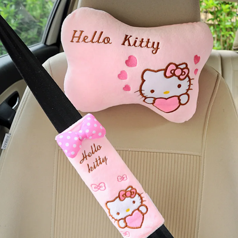 

Sanrio Cartoon Hello Kitty Car Headrest Neck Pillow Seat Belt Cover Anime Character Soft Car Supplies Kawaii Girl Gift