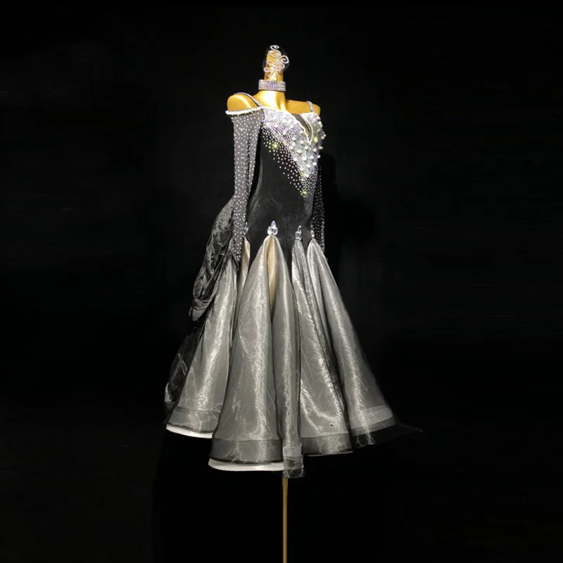 Dançarinos latinos, adultos, crianças, saia longa de malha de veludo personalizada de alta qualidade, saia grande, vestido de pedra Samba AB