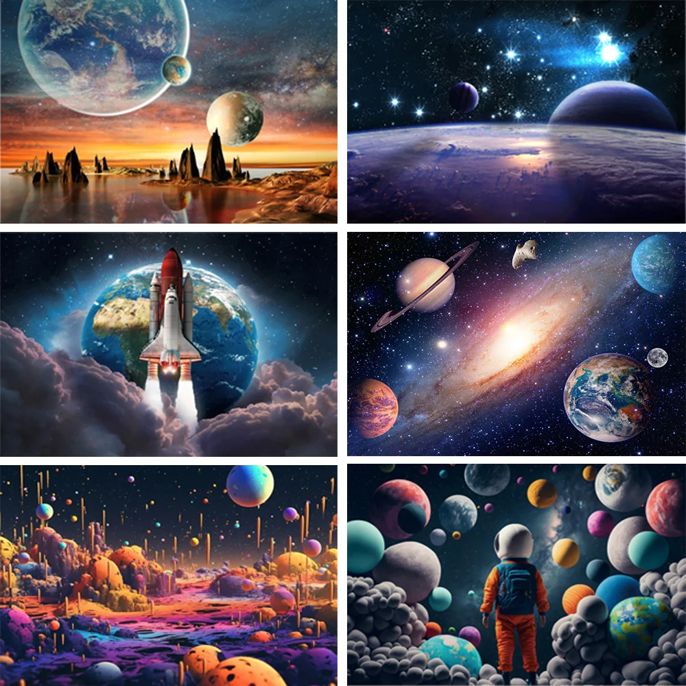 الوليد 1st عيد ميلاد الطفل التصوير خلفية استحمام الطفل راية حفلة ديكور الفضاء النظام الشمسي الخيال العلمي صورة خلفية AQ-01 #1