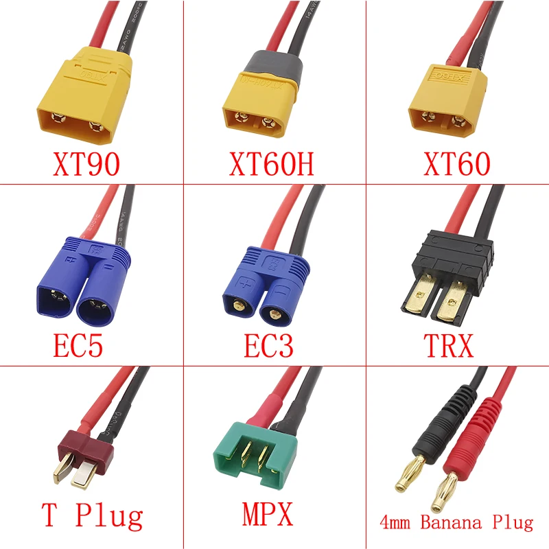 4mm Banana Plugs To XT90 XT60 XT60H EC5 EC3 TRX MPX T Male Plug Connector Charge Lead 20CM Silicone Wire 14AWG For Lipo Battery