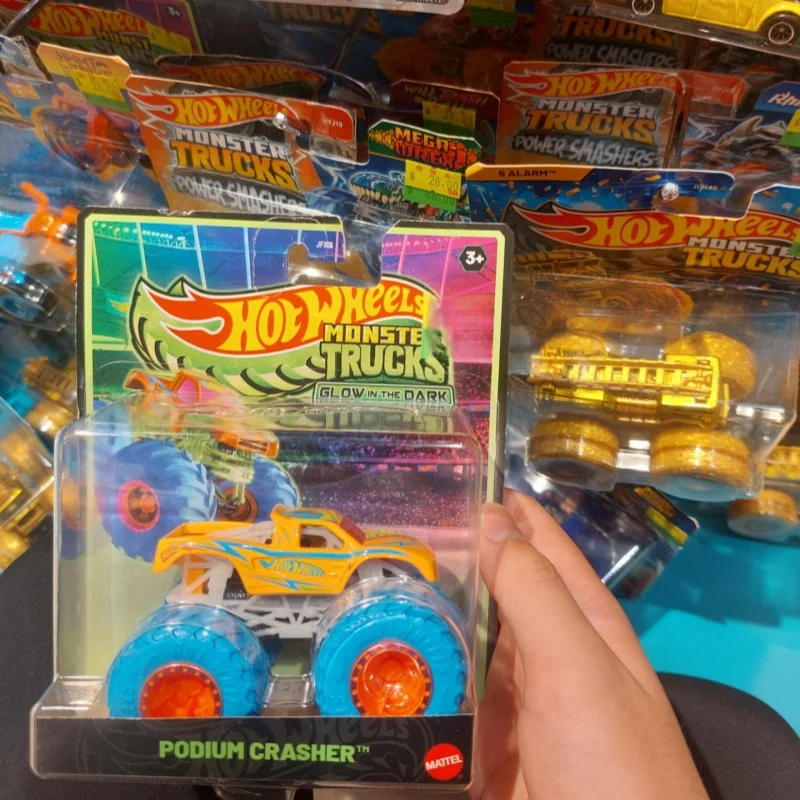 

Hot Wheels Monster Trucks 2026 New JFX08 Glow In The Dark Big Foot Diecast Model Toy Boys Off Road Vehicle Skelesaurus