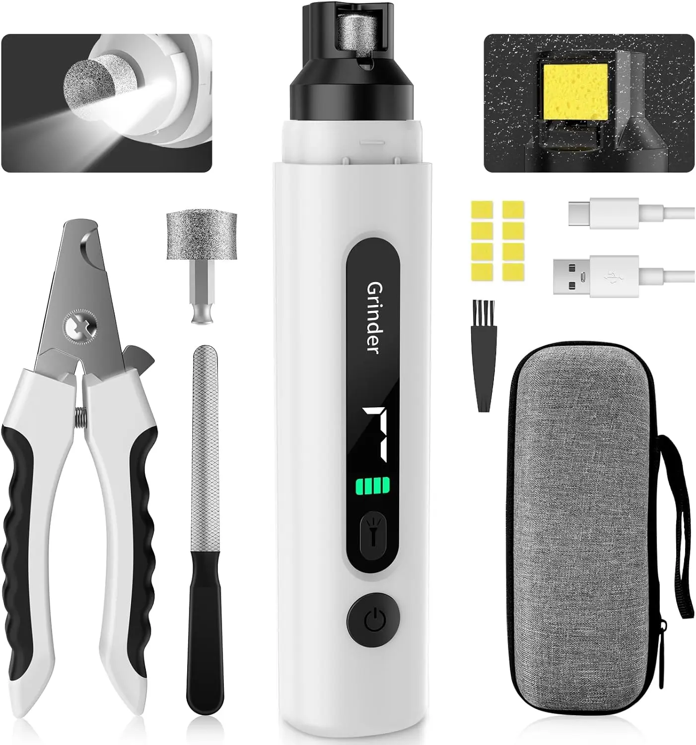 

7-Speed Dog Nail Grinder with LED Light & Dust Collector, Quiet Painless Grooming for All Sizes, Includes Storage Bag