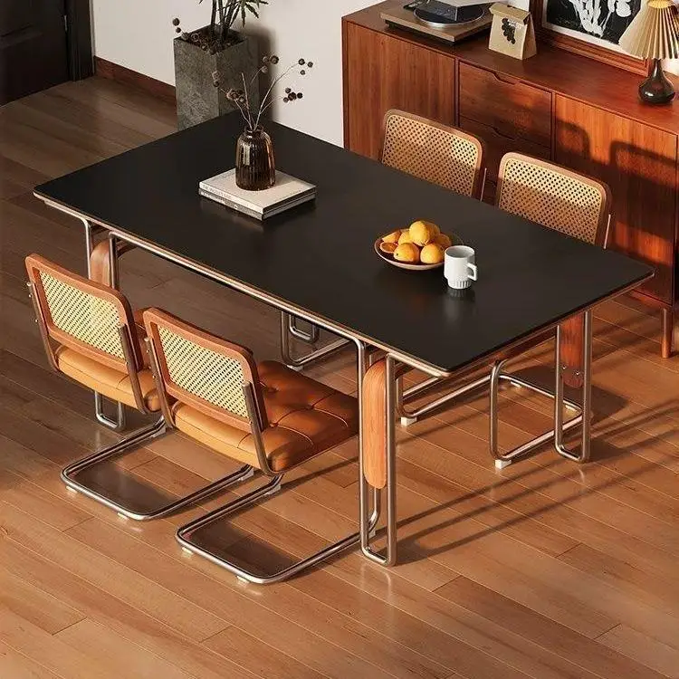 Rock slab dining table and chair combination solid wood rectangular household small apartment