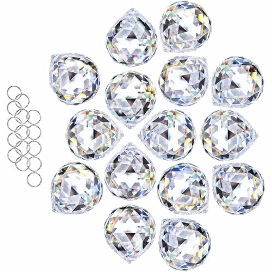 15pcs 30mm Clear Crystal Ball Prism Suncatcher for Window Hanging Rainbow Maker Sun Catchers Indoor Windows Chandelier Crystals