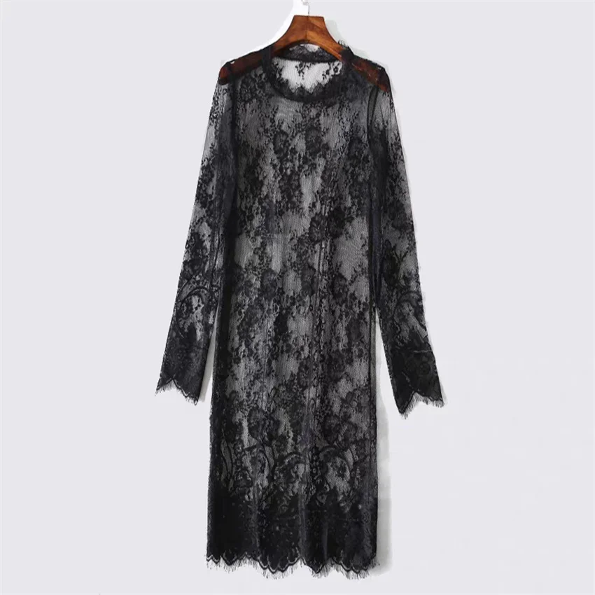 

New Women Long Sleeve Lace Blouse Elegant Lady Long Mesh Blousas Girl Slit Hollow Out Shirt Bottomings Pullovers Fairy WZ2533