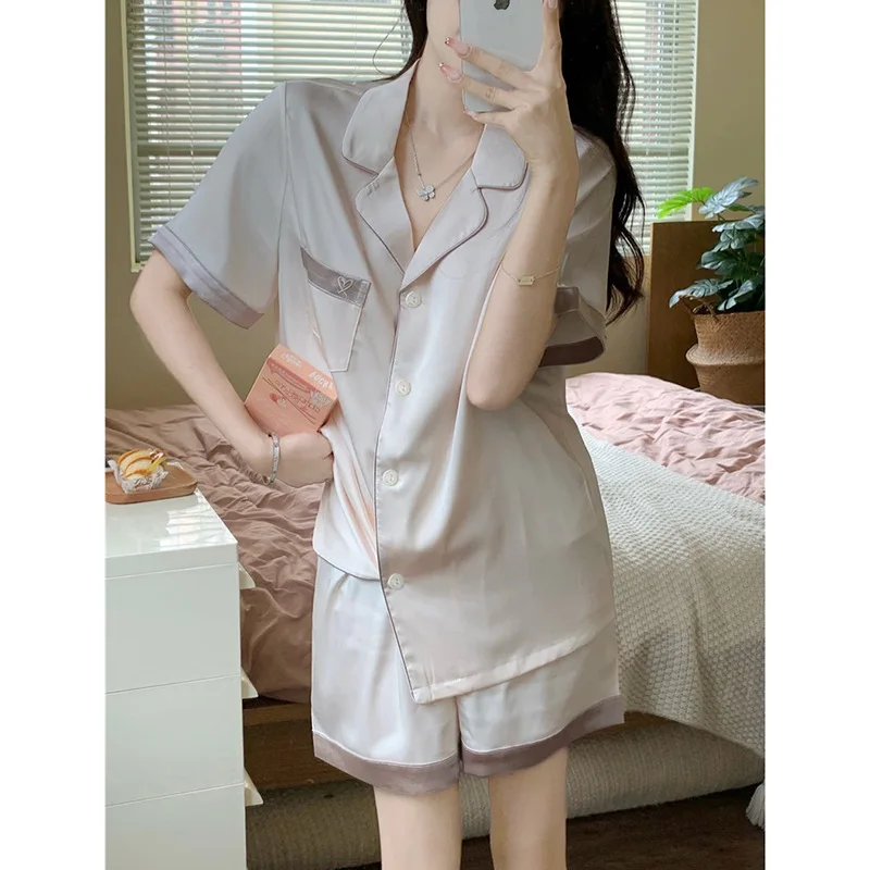 إحساس الصيف الفاخرة الصغيرة الطازجة منامة قصيرة الأكمام السراويل الحلو لطيف سترة Homewear طالب عنبر دعوى ملابس خاصة